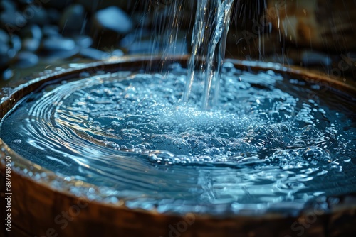 Close Up of a Baptismal Font Filled With Water