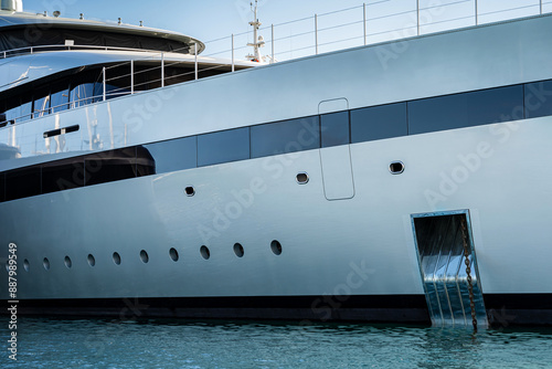 Architectural detail shot of beautiful mega yacht t dock in English Harbour, a famous caribbean island of Antigua know for yacht season