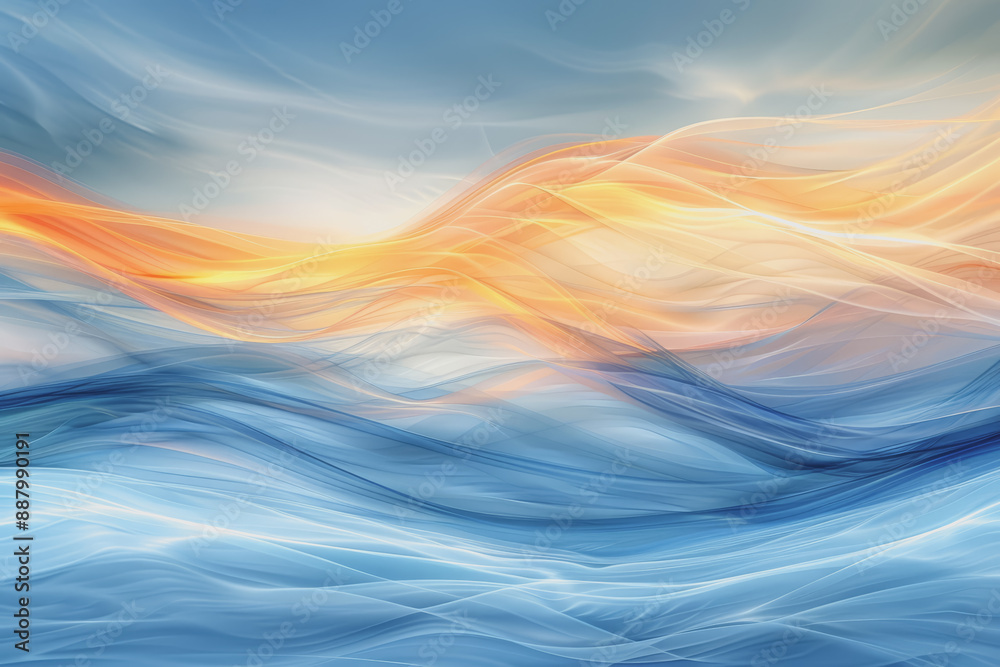 Horizontal waves background in hues of light blue, dark amber, and eggshell, abstract and vibrant