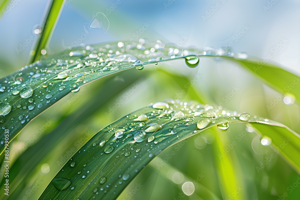 Naklejka premium A close up of water droplets on a blade of grass