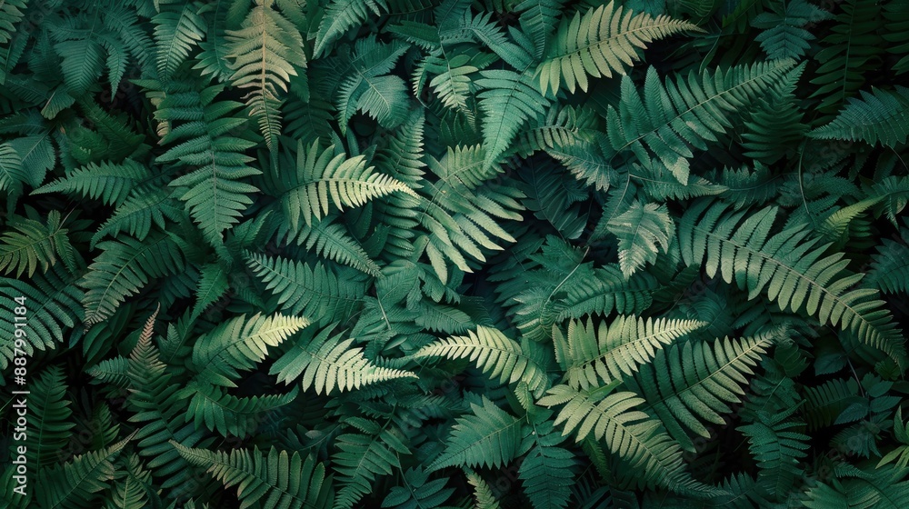 Natural young fern leaves pattern background with a dark moody top view and copy space available Natural young fern leaves pattern background with a dark moody top view and copy space available
