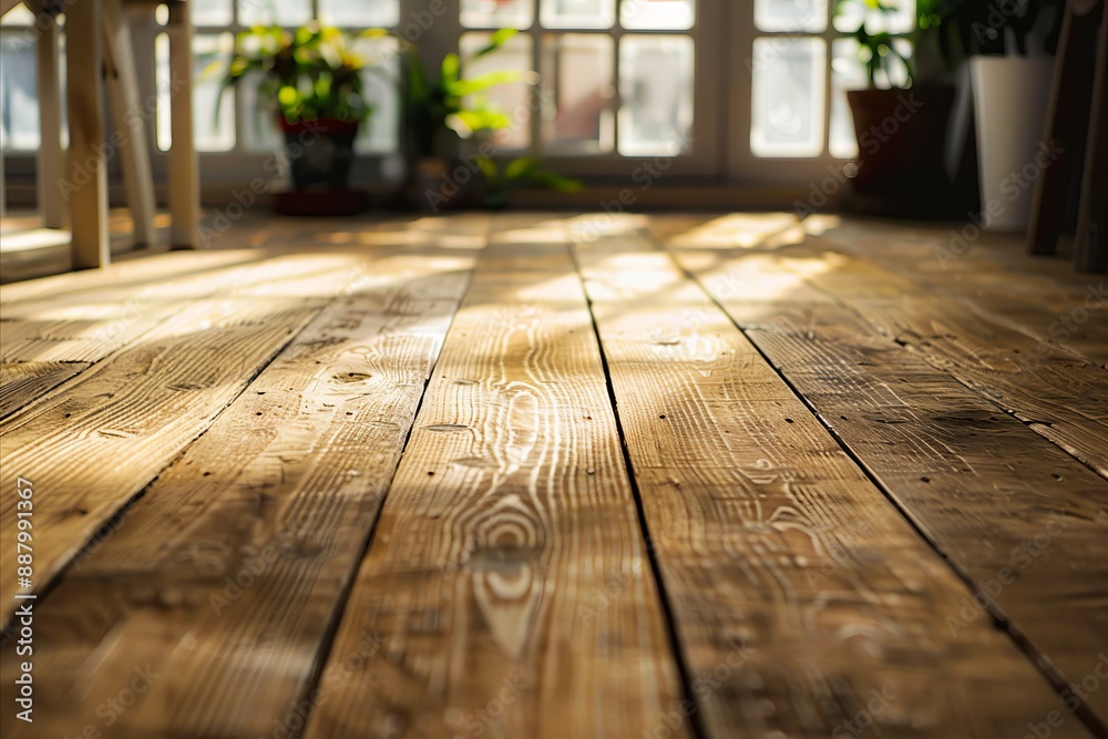 A close up of a wooden floor with sunlight shining through. A close up of a wooden floor with sunlight shining through.