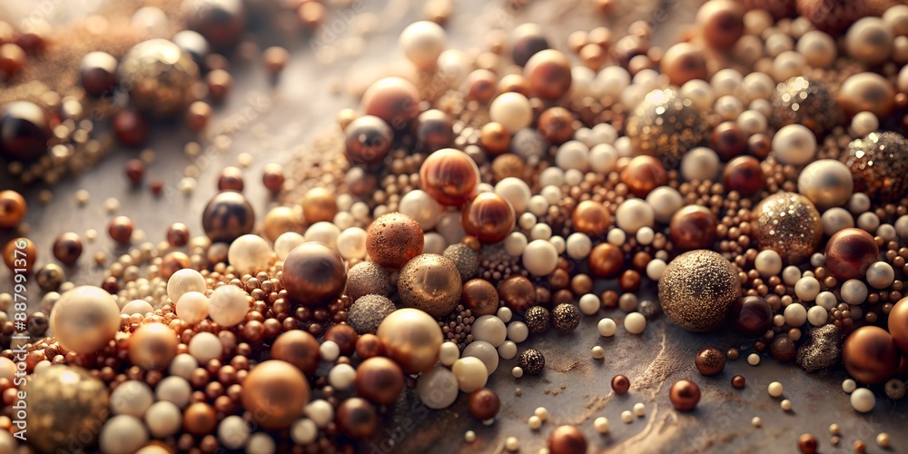 A pile of gold and white beads with a gold and white background A pile of gold and white beads with a gold and white background
