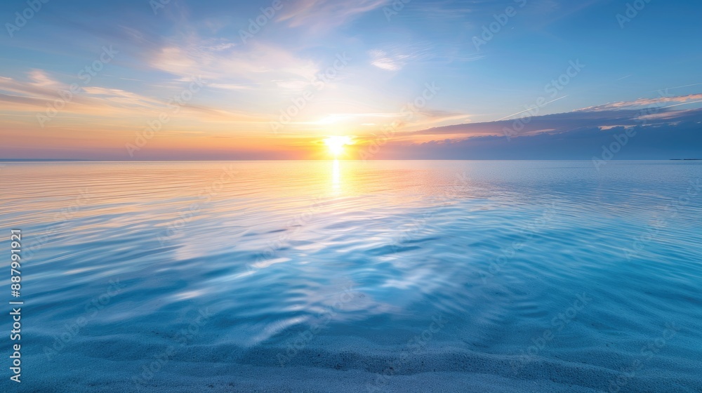 Tranquil Sunset Scene Over Calm Vast Waterscape Tranquil Sunset Scene Over Calm Vast Waterscape