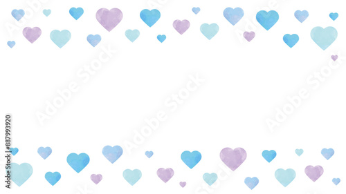 水彩　ハート　フレーム　シンプル　上下　青と紫　ホワイトデー