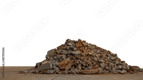 Isolated, low angle view, broken pieces of cement concrete wall.