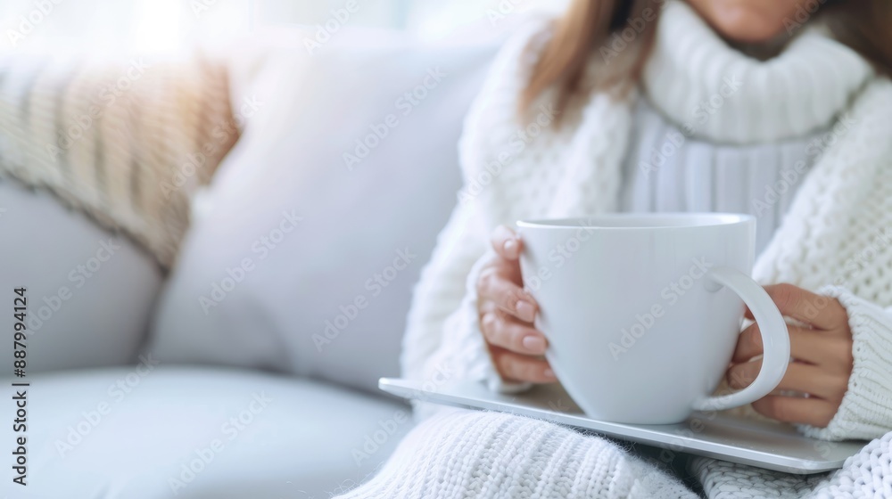 Cozy Moment in White Living Room with Coffee and Snack Cozy Moment in White Living Room with Coffee and Snack