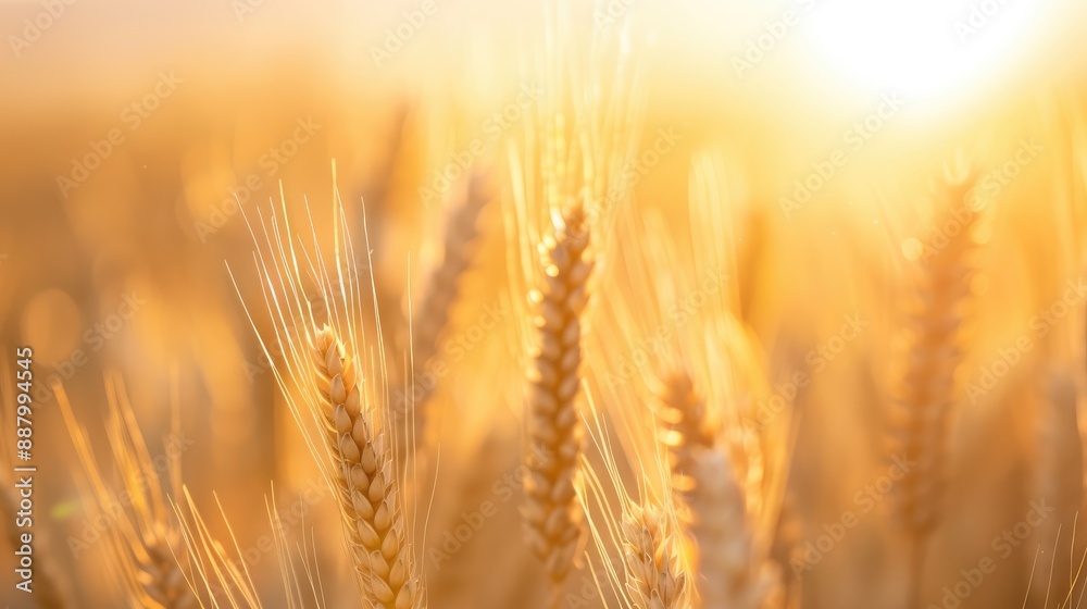 A Close-Up View of Golden Wheat Stalks Bathed in Warm Sunlight A Close-Up View of Golden Wheat Stalks Bathed in Warm Sunlight