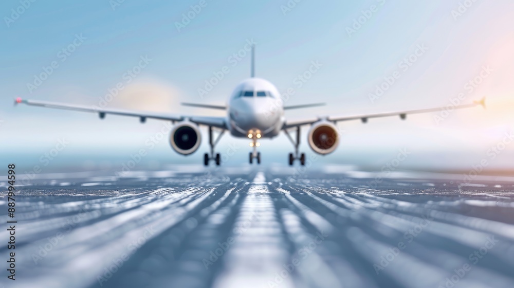 Obraz premium Large Commercial Jet Aircraft Preparing for Takeoff at Dawn/Dusk