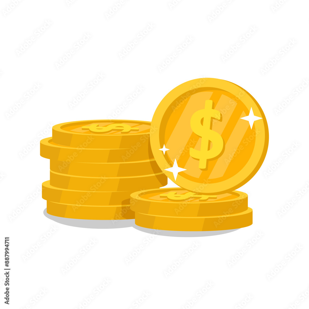 Stack of golden dollar coins isolated on white background. Vector illustration Stack of golden dollar coins isolated on white background. Vector illustration
