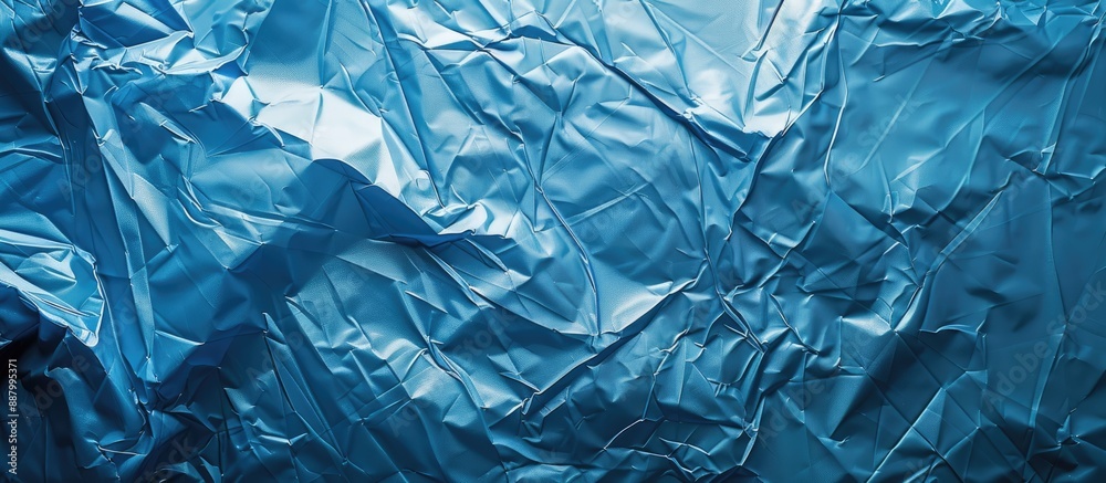 Texture of wrinkled plastic blue film with copy space image Texture of wrinkled plastic blue film with copy space image