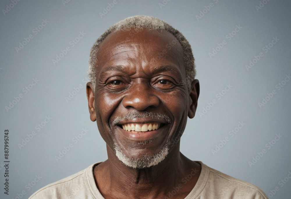 Portrait view of a regular happy smiling Republic of the Congo old man, ultra realistic, candid, social media, avatar image, plain solid background Portrait view of a regular happy smiling Republic of the Congo old man, ultra realistic, candid, social media, avatar image, plain solid background
