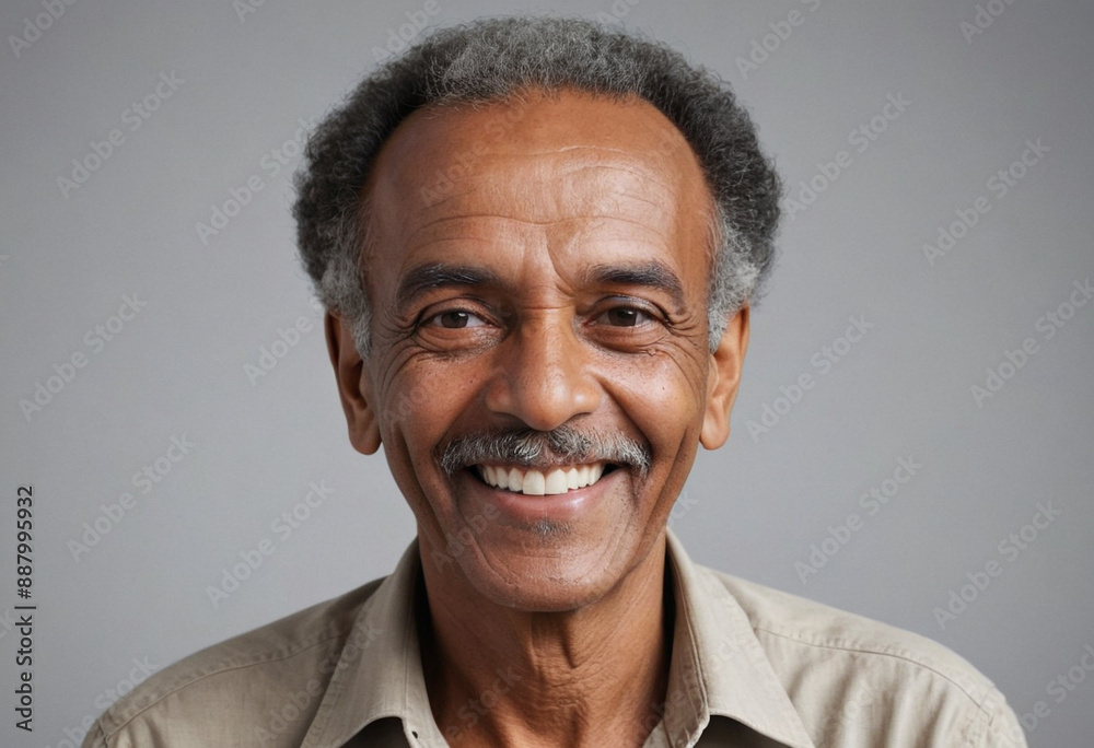 Portrait view of a regular happy smiling Eritrea old man, ultra realistic, candid, social media, avatar image, plain solid background