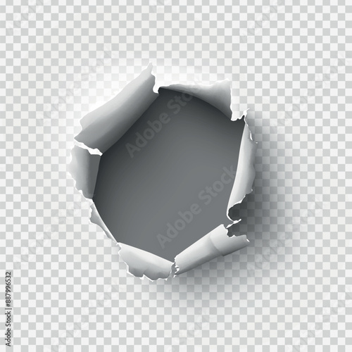 ragged Hole torn in ripped paper on transparent background. Vector illustration