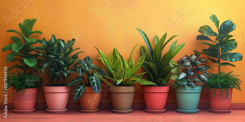 Lush and Vibrant Indoor Potted Plants Set Against a Serene Pastel Background for Modern Home Decor