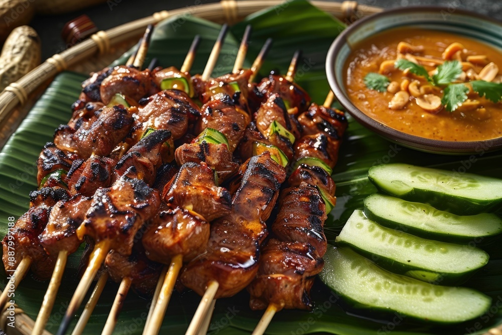 Traditional Malay satay with peanut sauce and ketupat. Traditional Malay satay with peanut sauce and ketupat.