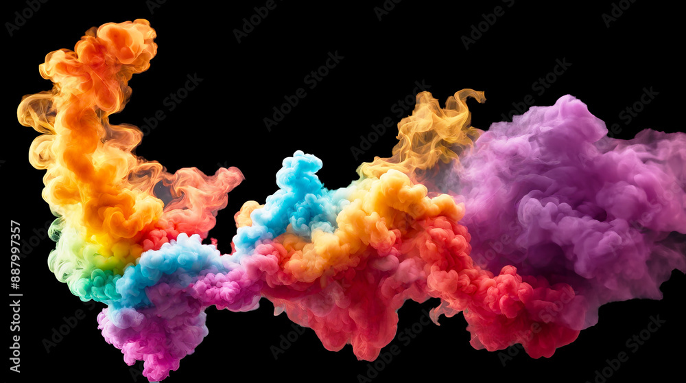 Fototapeta premium Abstract detailed of a smoke figure in the shape of white smoke and zoomed in colorful explosion dark background