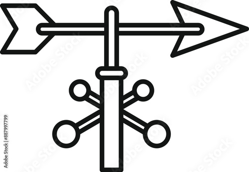 Simple line art icon of a weather vane showing wind direction with arrows and cardinal points