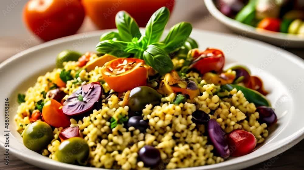 Delicious Mediterraneanstyle rice salad with fresh vegetables Delicious Mediterraneanstyle rice salad with fresh vegetables
