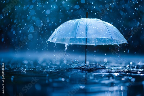 Wallpaper Mural Blue Umbrella in the Rain with Bokeh Effect Torontodigital.ca