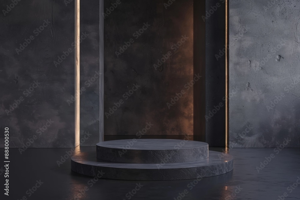 Black podium with rectangular accents and light Black podium with rectangular accents and light