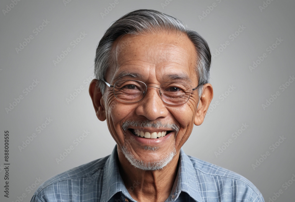 Portrait view of a regular happy smiling Malaysia old man, ultra realistic, candid, social media, avatar image, plain solid background Portrait view of a regular happy smiling Malaysia old man, ultra realistic, candid, social media, avatar image, plain solid background