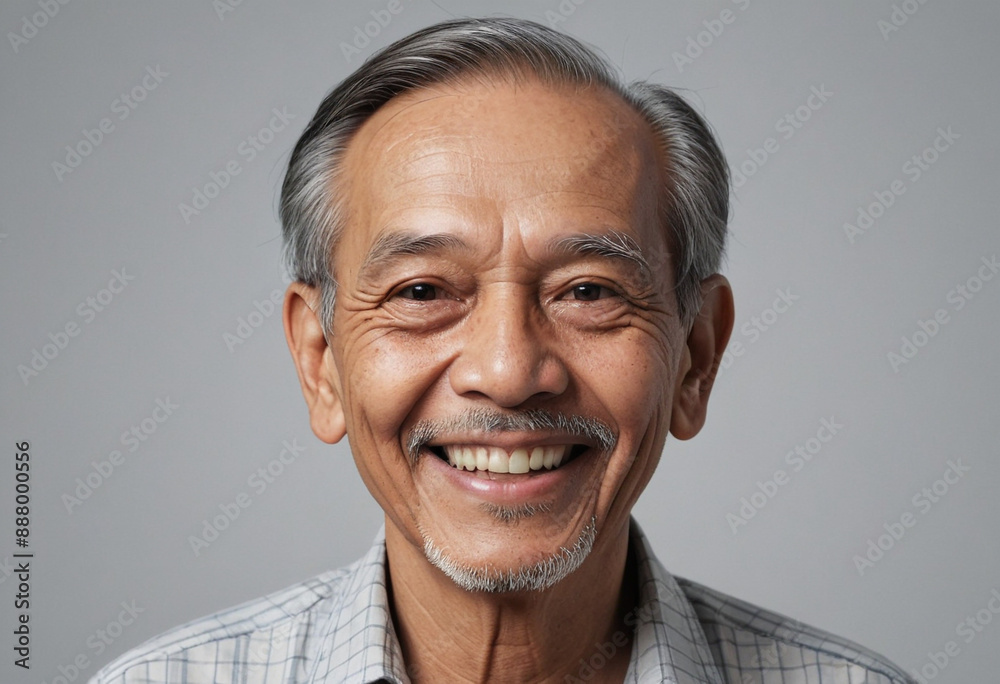 Portrait view of a regular happy smiling Malaysia old man, ultra realistic, candid, social media, avatar image, plain solid background Portrait view of a regular happy smiling Malaysia old man, ultra realistic, candid, social media, avatar image, plain solid background
