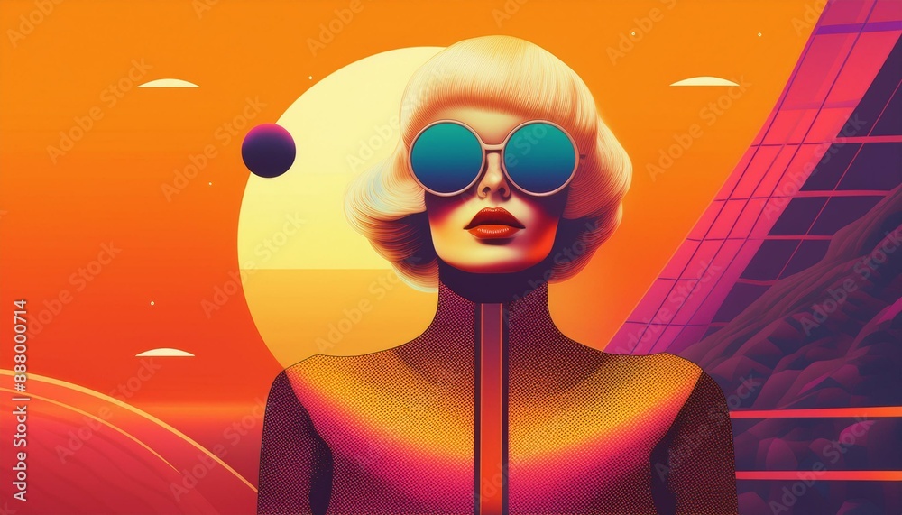Fototapeta premium Illustration of woman with 60s aesthetic