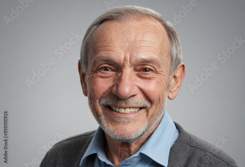 Portrait view of a regular happy smiling Russia old man, ultra realistic, candid, social media, avatar image, plain solid background © jarntag