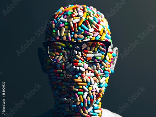 A man's head made of pills. Artificial intelligence. 