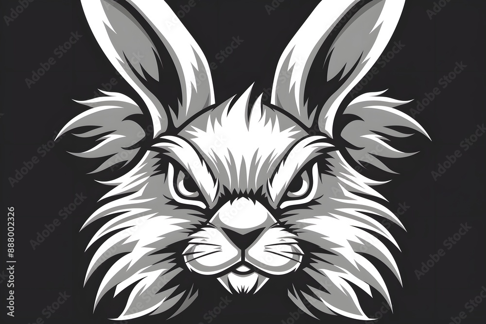 Obraz premium Fierce Monochrome Rabbit Illustration with Intense Expression