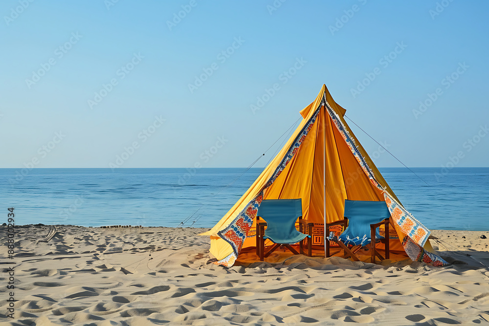 Beach tent with two chairs at the seaside Beach tent with two chairs at the seaside