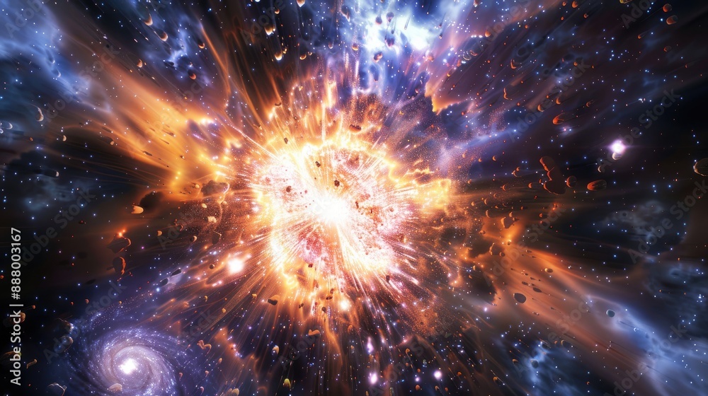 A cosmic scene featuring a starburst galaxy, with intense star formation activity. A cosmic scene featuring a starburst galaxy, with intense star formation activity.
