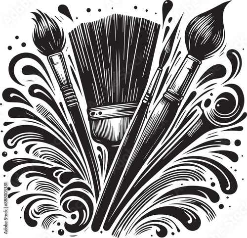 Art Brush Vector Illustration Silhouette. paintbrushes with different tip shapes, plastic and wooden handles