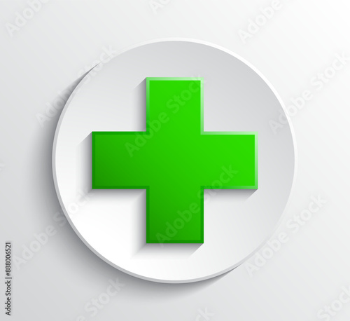 3d green cross with shadows / medical symbol/ vector illustration