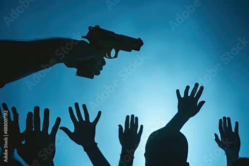 Gun Held Up with Hands Raised in Protest