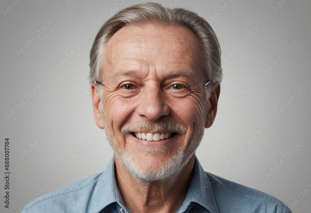 Portrait view of a regular happy smiling Sweden old man, ultra realistic, candid, social media, avatar image, plain solid background