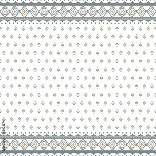 Ornamental geometric pattern with diamond shapes seamless,traditional grey and white wallpaper.