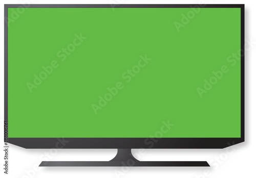 Realistic modern TV screen mockup. Lcd panel with green screen isolated on transparent background. Led monitor display. Blank television template. Vector illustration