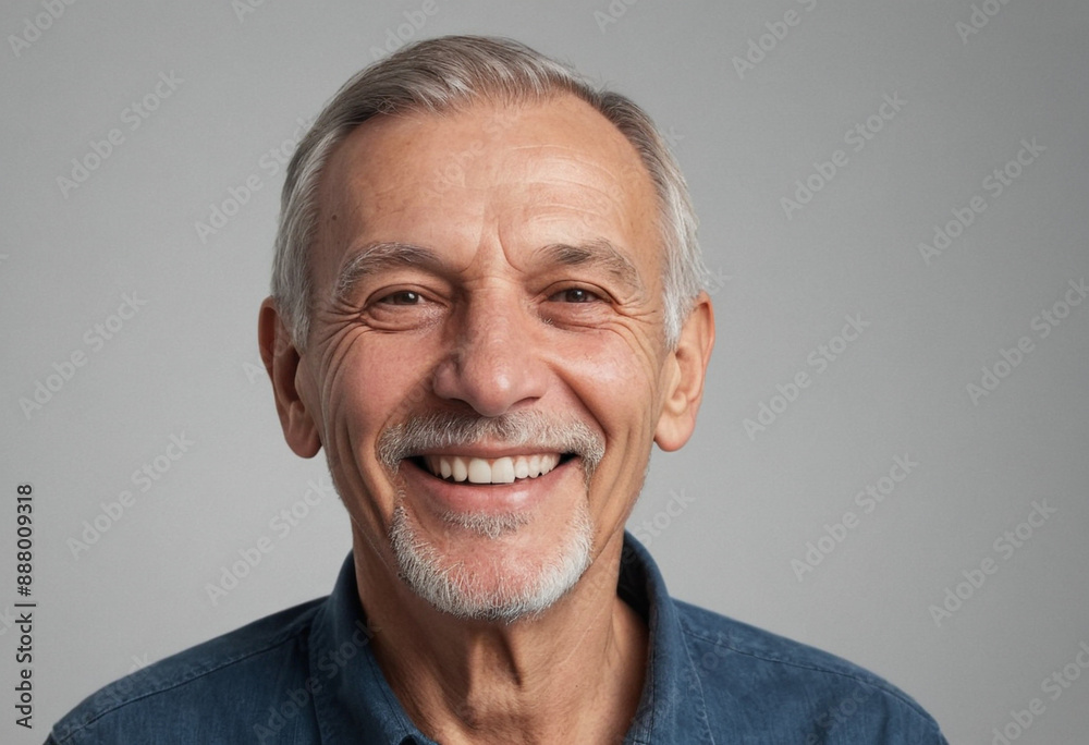 Portrait view of a regular happy smiling Montenegro old man, ultra realistic, candid, social media, avatar image, plain solid background
