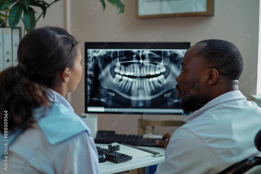 Dentist Consulting with Patient Using Dental X-Ray Dentist Consulting with Patient Using Dental X-Ray