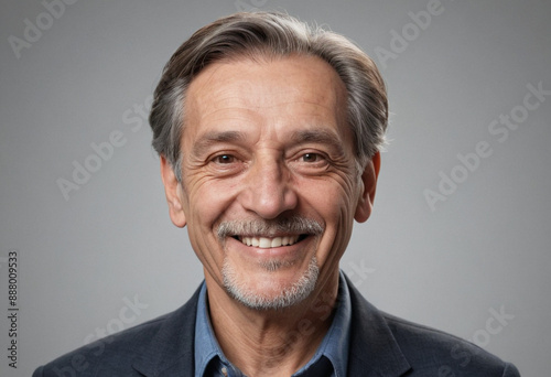 Portrait view of a regular happy smiling Romania old man, ultra realistic, candid, social media, avatar image, plain solid background