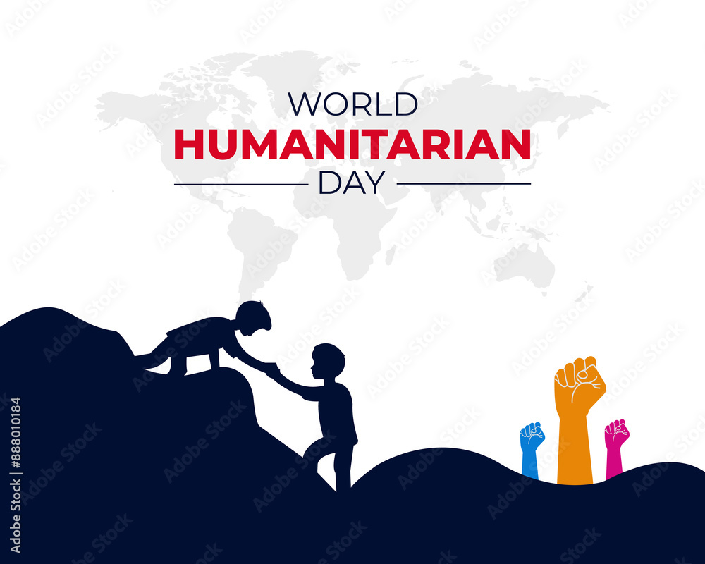 World Humanitarian Day. 19 August. Holiday concept. Template for background with banner, poster and card. Flat illustration. Flat design. Jpeg format. World Humanitarian Day. 19 August. Holiday concept. Template for background with banner, poster and card. Flat illustration. Flat design. Jpeg format.