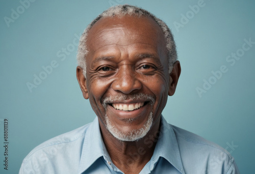 Portrait view of a regular happy smiling Bahamas old man, ultra realistic, candid, social media, avatar image, plain solid background