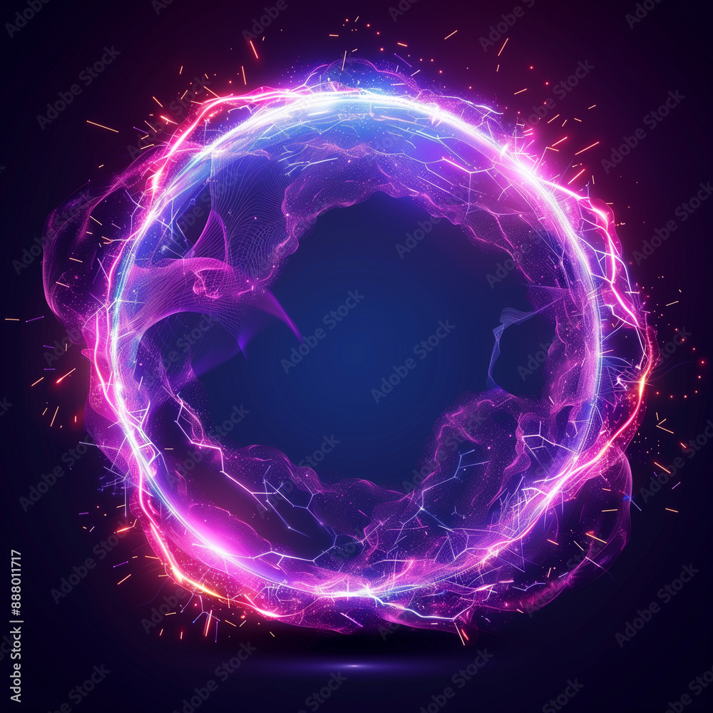 Neon energy sphere of abstract magical glowing on a dark background Neon energy sphere of abstract magical glowing on a dark background