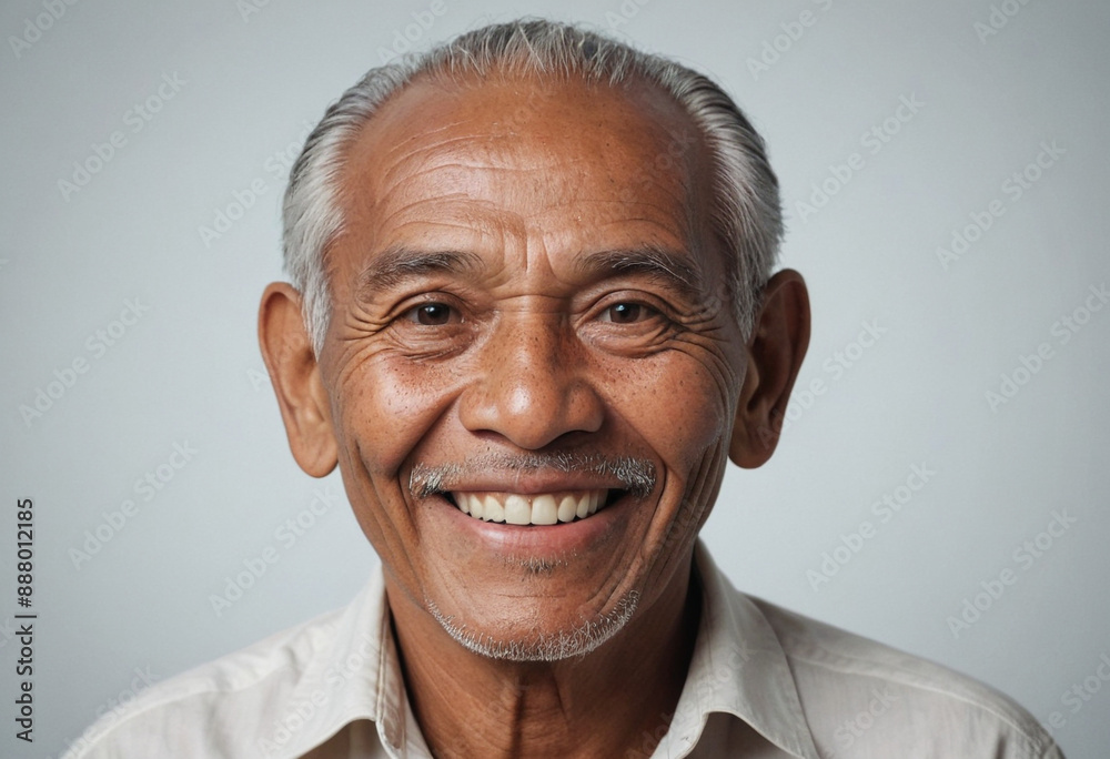 Portrait view of a regular happy smiling Kiribati old man, ultra realistic, candid, social media, avatar image, plain solid background Portrait view of a regular happy smiling Kiribati old man, ultra realistic, candid, social media, avatar image, plain solid background