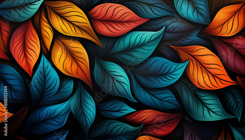 Illustration of leaves with a black background, batik leaves with a dark background, abstract background illustration of leaves, illustration, background, batik, leaves