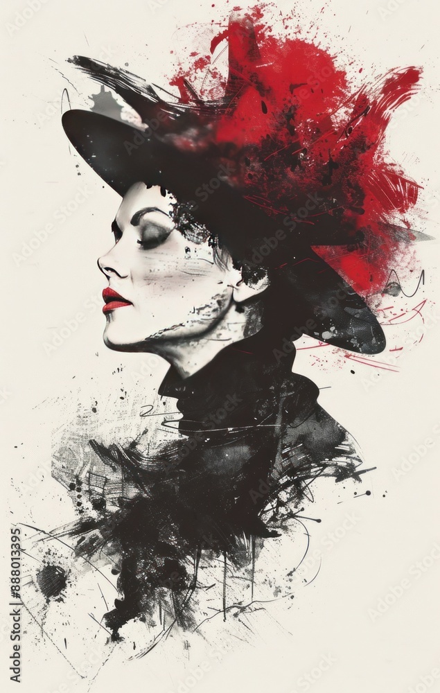Fototapeta premium Abstract Portrait of a Woman with a Hat