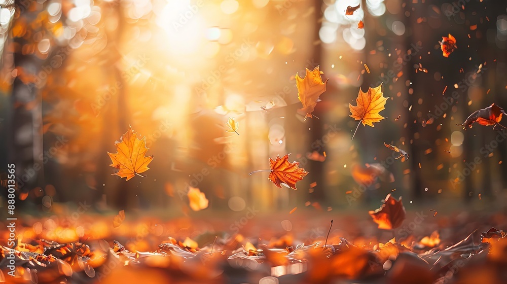 Warm Autumn Sunset in a Peaceful Forest Warm Autumn Sunset in a Peaceful Forest