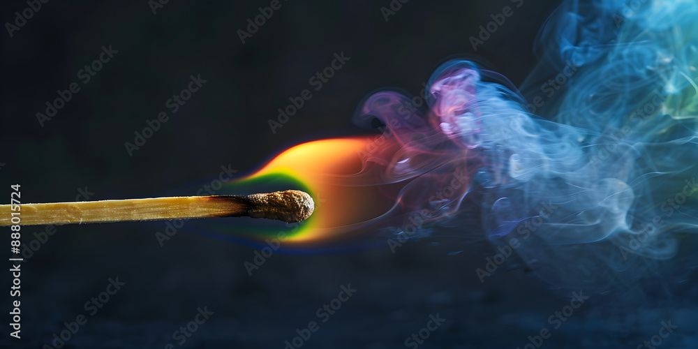 A burning match in different colors A burning match in different colors
